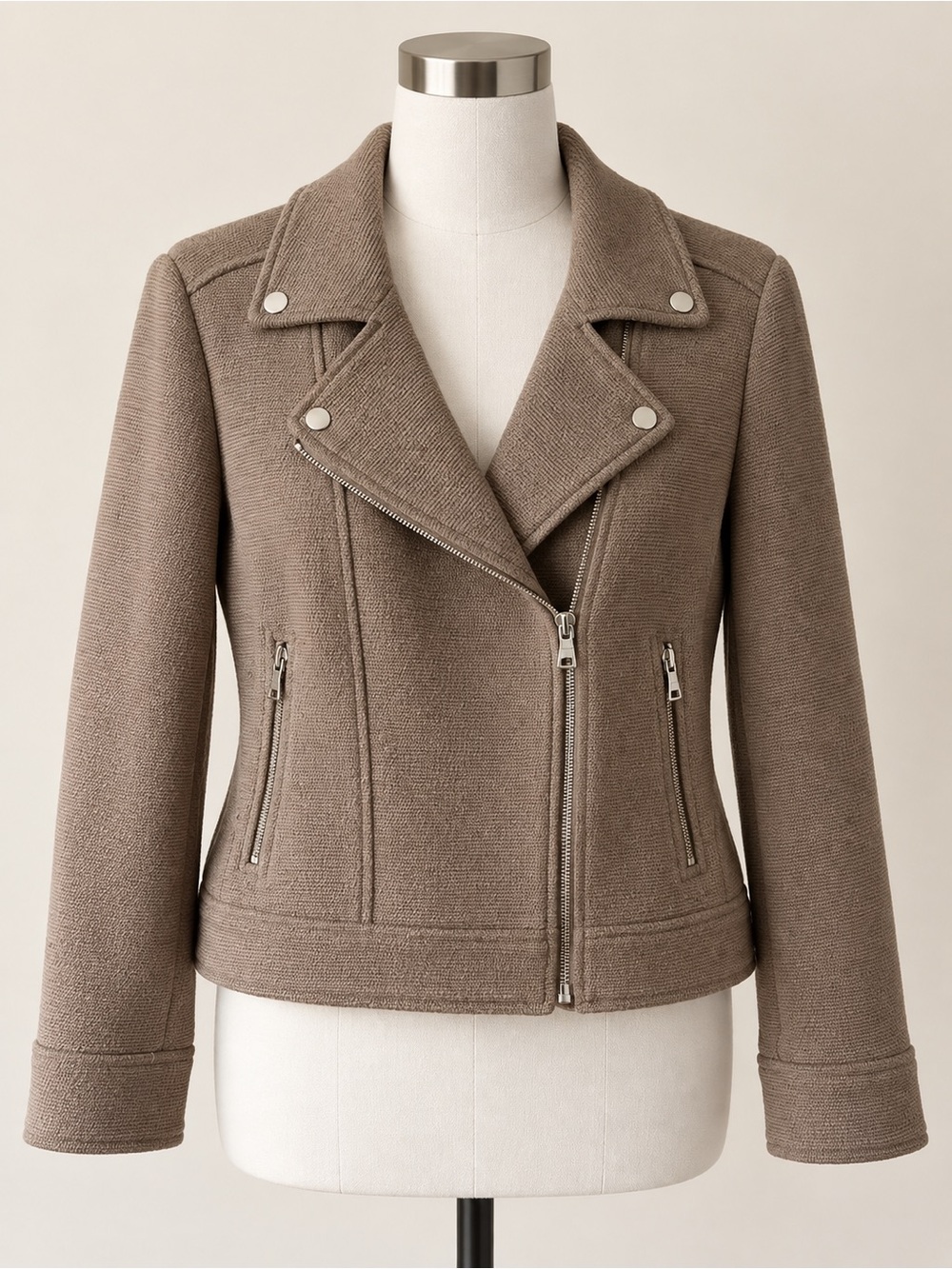 Ann Taylor Taupe Moto Wool-Blend Jacket - Women - L